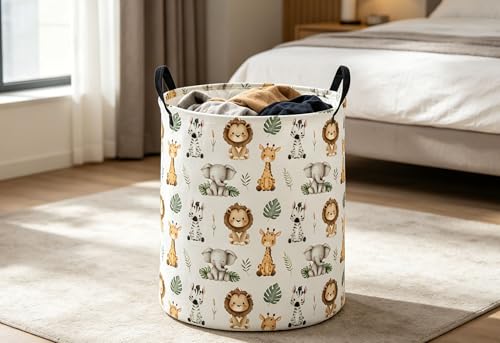 Image of ESSME Animal Laundry Basket,Collapsible Canvas Waterproof Storage Bin, Cute Hamper,Gift Baskets(Cute animal)