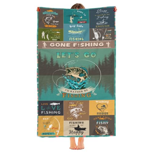 Toalla de playa de microfibra con temática de pesca para hombres, mujeres y adolescentes - 63" x 31.5" miniatura 1