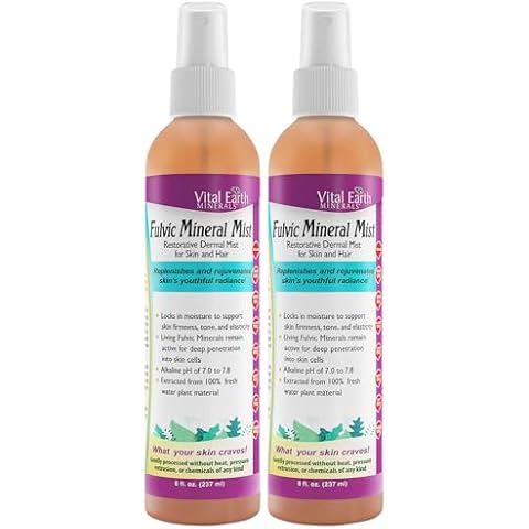 Vital Earth Minerals Fulvic Mineral Facial Mist for Skin Care & Hair - Hydrating Face Spray, Cellular Renewal & Repair, Hydrating Mist with Antioxidants, Fulvic Acid in Pure Water, 8 Fl Oz (Pack of 2) Cover