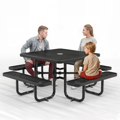 OUTTANS Metal Picnic Table with Umbrella Hole