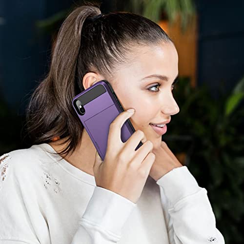Vofolen For Iphone Xs Max Case Wallet Cover With Screen Protector Sliding Door Hidden Pocket,Transparent Ring Stand Protective Hard Shell Rugged Tpu Bumper Armor Case For Iphone Xs Max Greypurple #TOP6