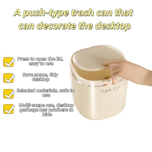 Image of 0.8 Gallon Mini Desktop Trash Can with Push-Open Lid, Small Countertop Waste Basket Includes 50 Bags，Eco-Friendly PP Little Garbage Can, Tiny Trash Bin for Office, Bedroom & Bathroom(White)