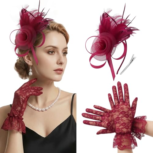 Image of DRESHOW Fascinators Hats for Women Tea Party Fascinator Hats Vintage 50s Headwear Cocktail Wedding Church Derby Hat