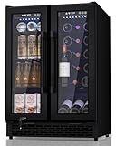 Minorfun French Door Beverage Refrigerator, 24 Inch Dual Zone Built-in Fridge with Glass Door – Holds 160 Cans and 20 Wine Bottles, Beverage Cooler – Ideal for Kitchen, Bar, or Living Room