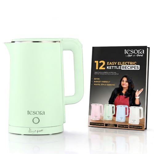 Image of Tesora by Cook with Parul Electric Kettle, 1.8L, 12 Recipes Book Included, 1500W, 100% Stainless Steel Inner Body, Auto Shut-Off, Boil-Dry & Overheat Protection, Cool Touch Double Wall (Green)