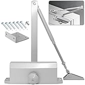 MARIE Chiudiporta Automatico Idraulico con Fermo, Tenere Aperto, EN2/3/4 Chiudiporta a Molla Regolabile, Tampone Chiuso per uso Commerciale e Domestico 60-85 kg Porta Certificazione EN1634-1 Argento