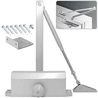 MARIE Chiudiporta Automatico Idraulico con Fermo, Tenere Aperto, EN2/3/4 Chiudiporta a Molla Regolabile, Tampone Chiuso per uso Commerciale e Domestico 60-85 kg Porta Certificazione EN1634-1 Argento