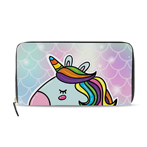 Portefeuille cuir licorne femme long à écailles arc-en-ciel pour briller en soirée