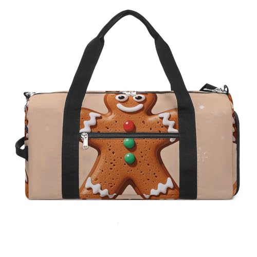 Gym Bag for Men Women Travel Duffle Bag Gingerbread Man Snowflake Carry On Weekender Bag with Shoe Compartment