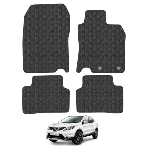 Car Mats for Nissan Qashqai (2014-2020) Tailored Fit Rubber Floor Mat Set Accessory Black Custom Fitted 4 Pieces with Clips – Anti-Slip Backing, Heavy Duty & Waterproof