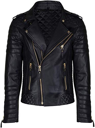 Men's Biker Jacket - Lambskin Leather Motorcycle Rocker Retro Winter Jacket, Double Rider Jacket with Multiple Pockets