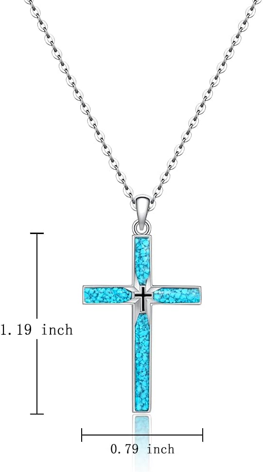 Cross Necklace 925 Sterling Silver Turquoise Abalone Cross Pendant Necklace Religious Jewelry Gifts - Image 6