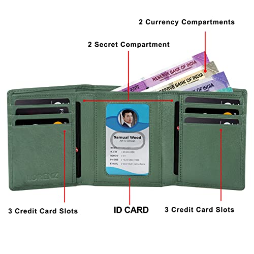 Image of LORENZ Trifold Closure Forest Green RFID Blocking Leather Wallet for Men with ID Slot | Soft Nappa Top Grain Men's Leather Wallet | GL-15
