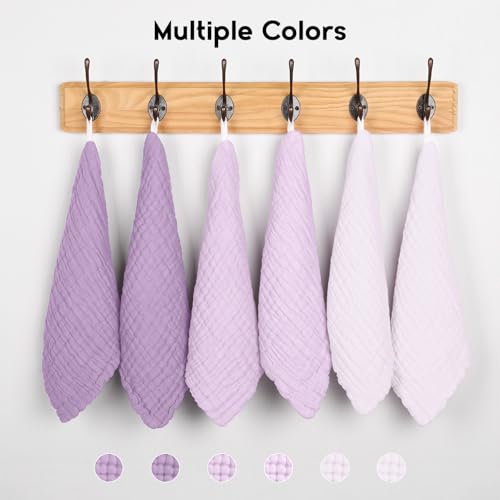 Image of Unnivoll Muslin Burp Cloths Baby 12''X12'', Baby Washcloths 6 Pack, 100% Cotton Baby Wash Cloths Absorbent and Soft for Newborn Infants Kids Boys Girls - Gradient Purple