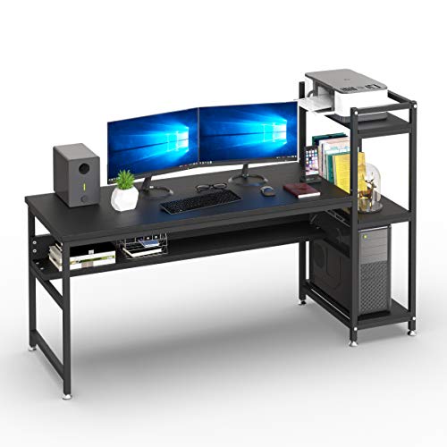 Computer Desk with 4 Tier Storage Shelves, 60 inch Large Office Desk Computer Table Studying Writing Drawing Modern Desk Workstation with Bookshelf and Tower Shelf for Home Office