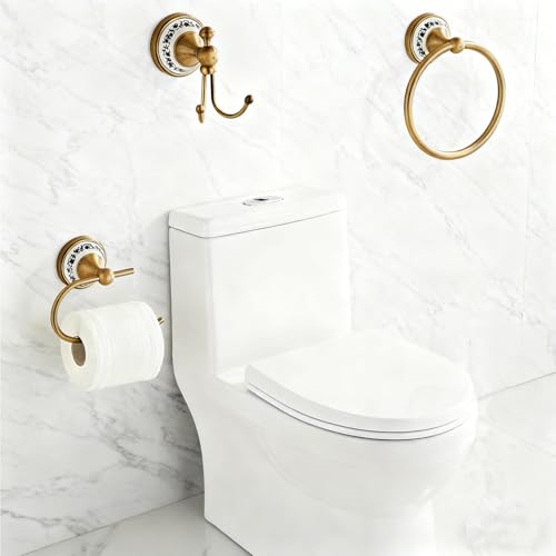 Bathroom Accessories Set, NEWRAIN 3 Pieces Antique Brass Bathroom Hardware Set, Vintage Towel Ring, Hand Towel Racks for Bathroom, Robe Hooks, Toilet