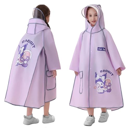 Image of PATPAT Rain Coat for Kids Long Raincoat Clear Wide Brim Hooded Poncho Safe Reflective Strip Students Knee-length EVA Rain Coat Packable Outdoor Coats for Kids