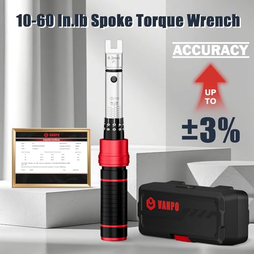 Image of VANPO Spoke Torque Wrench, 10-60 in-lb, for Motorcycle Wheel Maintenance | 1 /4 inch Drive Small Torque Wrench Kit with 9 Spoke Wrench Heads (5.1-6.9mm) & Spline, Spoke Wrench for Mountain, Road Bike