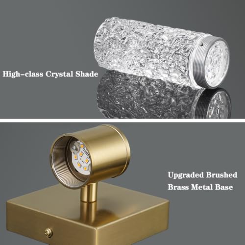 Image of Gold Bathroom Light Fixture, Modern Brushed Vanity Light with, Crystal 6 Light Bathroom Vanity Light Fixtures Over Mirror, 27w LED Hardwired Wall Sconce, Warm White