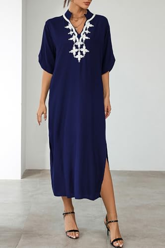 Vestido de playa kaftan largo para mujer con bordado bohemio de algodon 5
