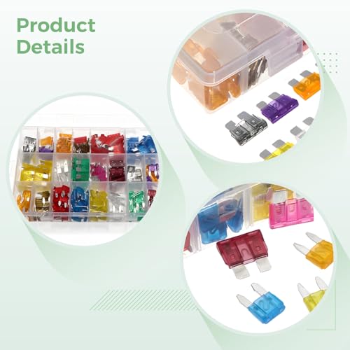 Automotive Glow Fuses, Set de 50 piezas para autos, construcción en aluminio y plástico, caja de almacenamiento con cerradura y asa, indicador de alta visibilidad, compatible con varios vehículos miniatura 3