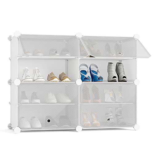 Unzipe Shoe Rack Organizer, 4 Cube 8 Tier Covered Storage Cabinet 16 Pairs Freestanding Diy Shelves Plastic Shoes For Closet Entryway Hallway Bedroom Or Garage, White #TOP6