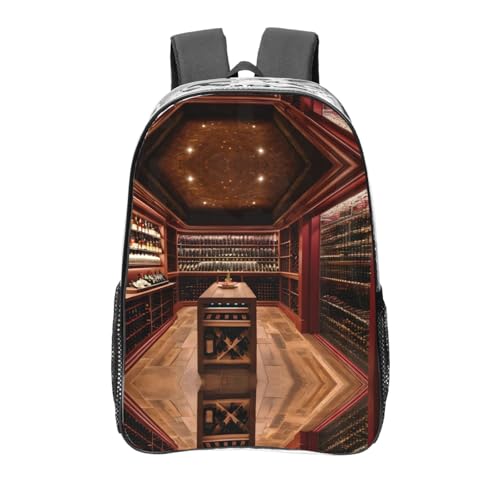 Sac à dos transparent One Size noir avec imprimé cave à vin rouge et poches