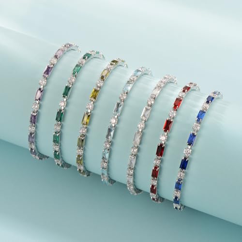 Sterling Silver Birthstone Tennis Bracelets for Women 2.5 * 5mm Tennis Bolo Bracelet Fashion Jewelry Birthday Gifts for Women Mom Wife Her | Adjustable Size 9"3