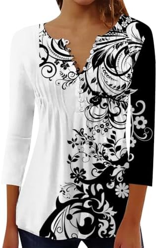 SHAOBGE Fall 3/4 Sleeve Tops for Women 2024 Floral Print Casual Shirts V Neck Button Oversized Comfy Lightweight Y2k Blouses SHAOBGE Fall 3/4 Sleeve Tops for Women 2024 Floral Print Casual Shirts V Neck Button Oversized Comfy Lightweight Y2k Blouses