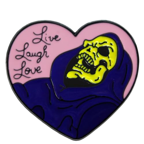 Image of 6 /12 /50 /100Pcs live laugh love Lapel Pins Bulk - Metal Horror Skeleton Heart Cool Funny Brooch Badge Pin Gifts
