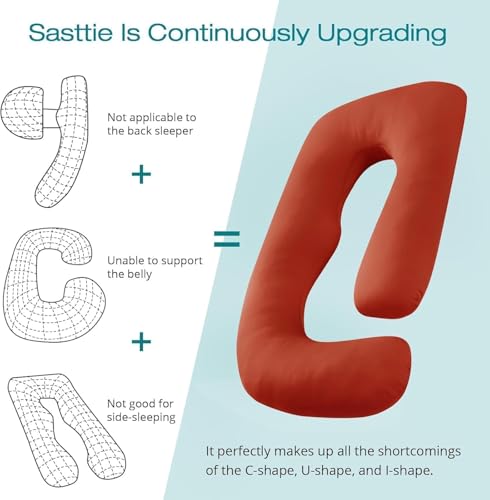 Image of Cooling Pregnancy Pillows for Sleeping, 65'' Full Body Pillow, Orange | Sasttie Maternity Pillow, OEKO-TEX, Down Alternative, Removable Cover, Pregnant Women Must Haves, Maternity Essential