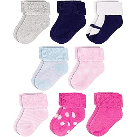 Rising Star Baby Socks for Boys & Baby Girl Infant Newborn Socks 0-6, 6-12 months - Thick Cotton Terry Cuff Winter Warm Socks unisex (Girls Patterns - 8 pack) Cover