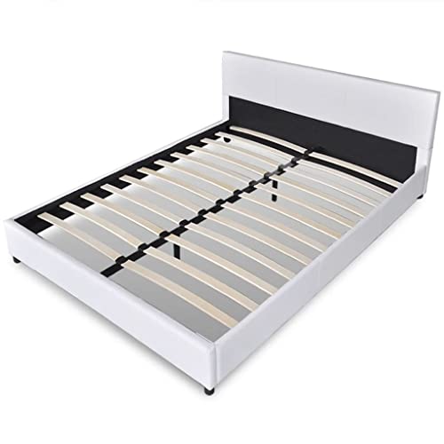 vidaXL Cama de Matrimonio Doble Tapizada de Cuero Artificial Blanco 200x160 cm