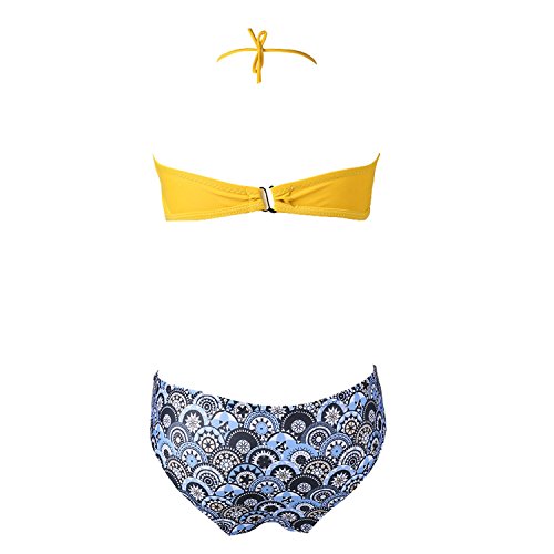 Aerusi Fringe Halter Padded Top Paisley Design Low Rise Bottom Bikini Beachwear Yellow #TOP2