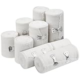 Teokantz 9 Stück Elastische Bandage, Weiße Kompressionsbinden Elastischer Verband mit Metallclips, Elastische Medizinische Fixierbinde für Handgelenke Knöchel Knie - 3 Größen
