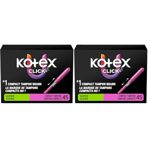 Image of U by Kotex Click Compact Tampons, Super Absorbency, Unscented, 45 Count (Pack of 2)