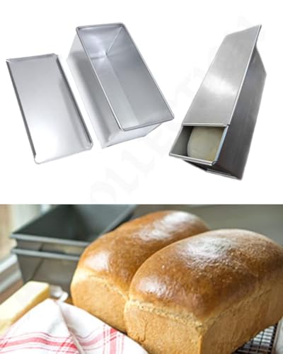 A Z Collection® Professional Iron Bread Loaf Pan with Cover, Rectangle Sandwich Baking Mould, Silver Metal Bakeware for Home, Tin for Sandwich Bread (600Gms Small (8X4X4 Inch), Silver)