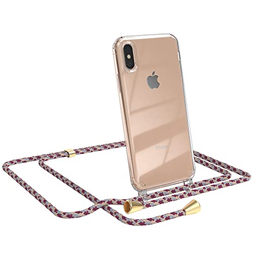 EAZY CASE Handykette kompatibel mit iPhone X/XS Handyhülle mit Umhängeband Handykordel mit Schutzhülle Silikonhülle Hülle mit Band Stylische Kette für Smartphones Rot Camouflage