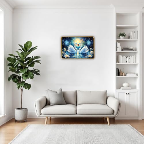 Image of Vastu Swan Pair Photo Frame, Gold, Slim, Sparkle Coated Lamination, for Living Room and Office, 18x24 Inch 53010