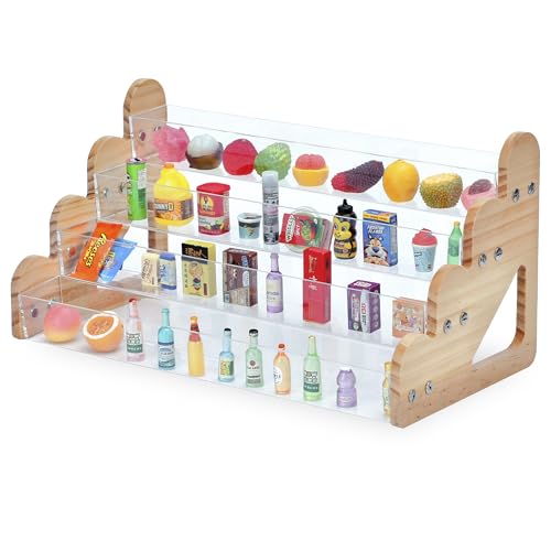 JOYMOMO 4 Tier Mini Brand Organizer Plastic Wood Display Shelf Rack Step for Mini Brand Storage Case (Case Only)