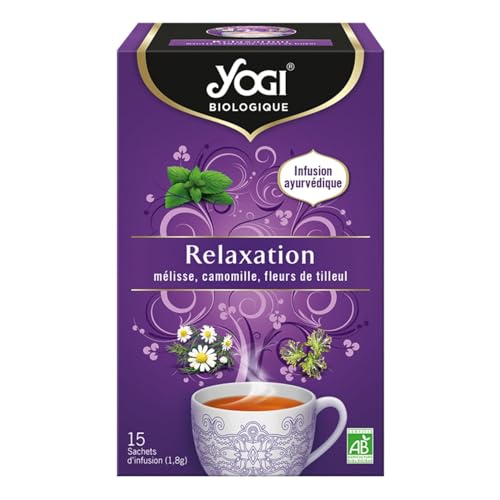 Yogi Biologique Relaxation, Infusion 100% Bio Mélisse, Camomille et Fleurs de Tilleul, 15 Sachets thermosoudés et sans agrafe, 21.6 g, 310816 Yogi Biologique Relaxation, Infusion 100% Bio Mélisse, Camomille et Fleurs de Tilleul, 15 Sachets thermosoudés et sans agrafe, 21.6 g, 310816