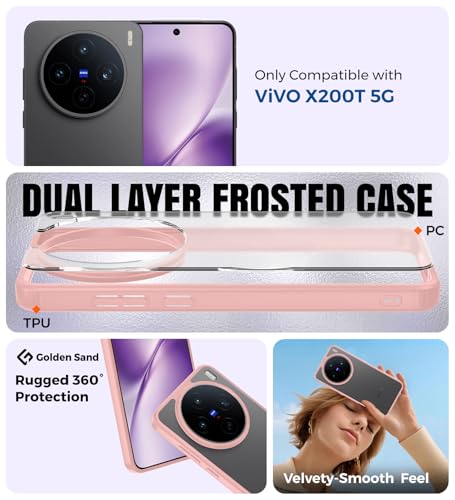 Image of Golden Sand for Vivo X200T 5G - Rugged Frosted Semi Transparent PC Shock Proof Slim Back Case for Vivo X200T, Seaside Pink