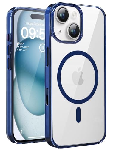 Image of VONZEE Translucent Clear Back Cover Compatible with (iPhone 15 Case)(2023), PC Shockproof Scratch Resistant, Non-Yellowing, Support Mag-Safe Wireless Magnetic Charging - Blue|6.1''