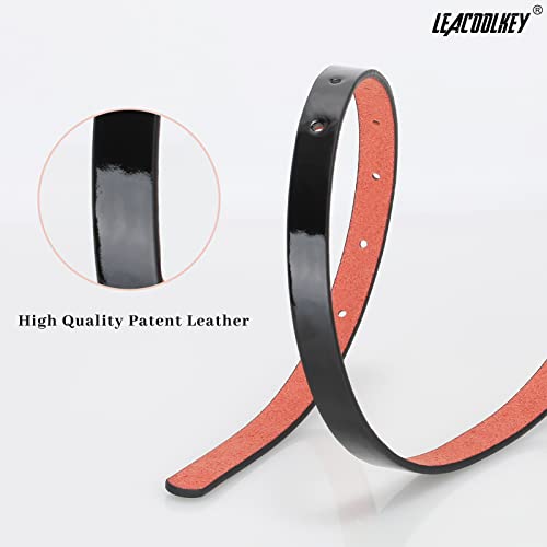 Leacoolkey Women Skinny Leather Belt For Dress Jeans Patent Leather Thin Waist Belt With Gold Buckle #TOP3