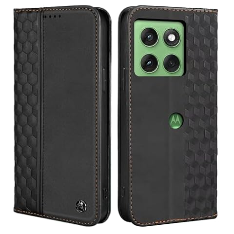 CXTcase Etui na telefon komórkowy Motorola Edge 60, skórzane etui z klapką, skóra poliuretanowa, odporne na uderzenia, magnetyczne etui ochronne do Motorola Edge 60, czarne