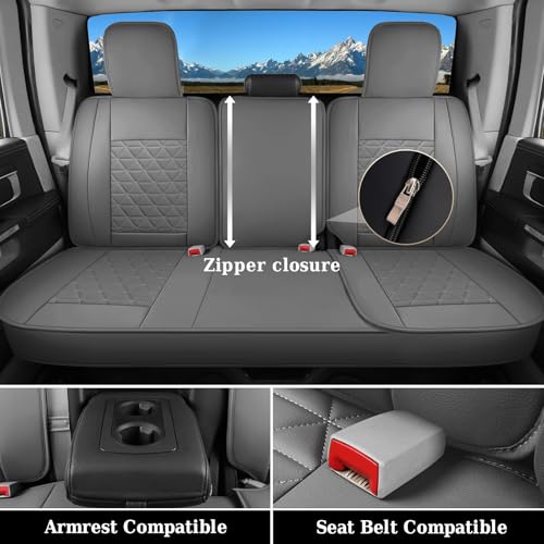 Image of Coverado Leather Car Seat Covers, Waterproof Dooge Ram 1500 Seat Covers Compatible with 2002-2026 Dodge Ram 1500 2500 3500 with Flat Bench (Full Set, Dark Gray)