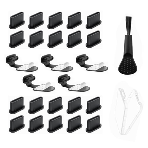 27 Stück USB C Staubschutz Stöpsel Handy Staubschutz USB C Ladebuchse Schutz Usb C Schutzkappe Funktioniert mit Smartphones,Tablets und Anderen Geräten mit USB Typ C,mit Reinigungsbürste (Schwarz)