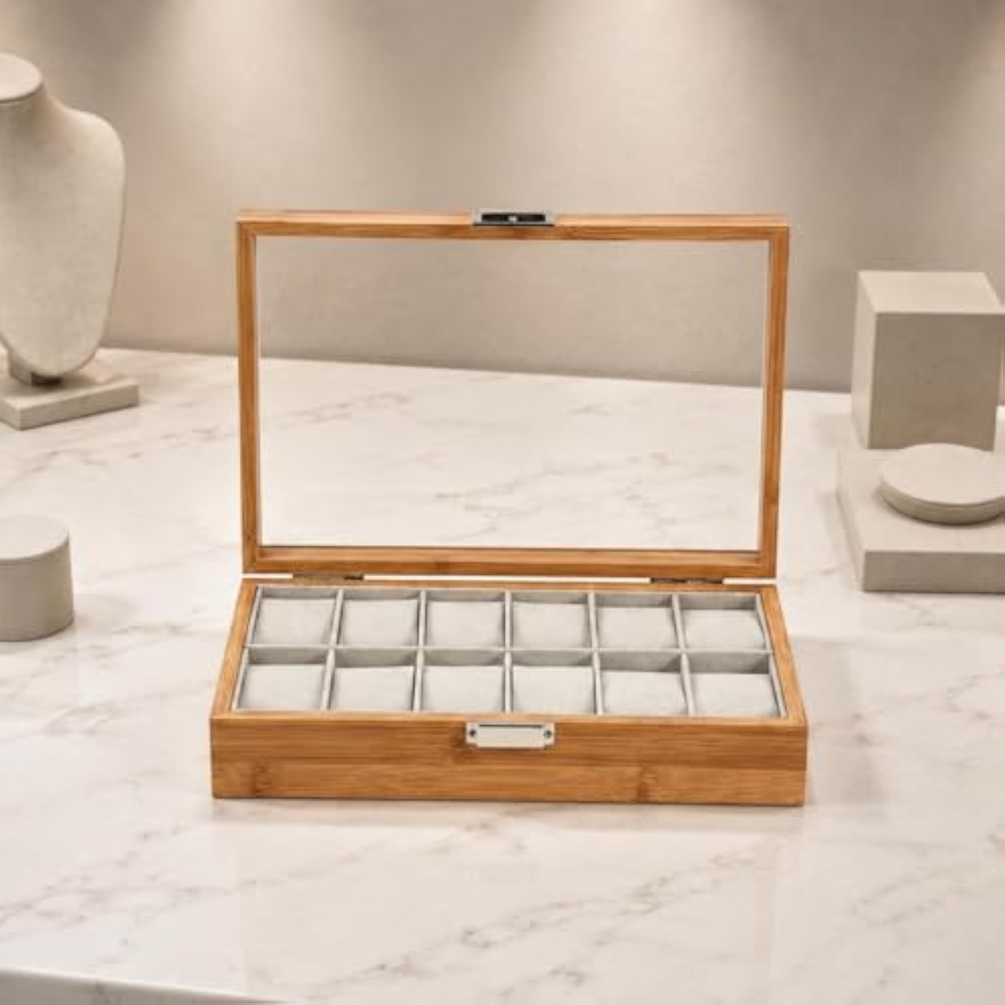 Bamboo Watch Display Case with 12 Slots