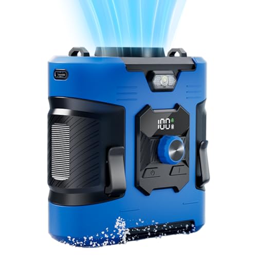 Jlobnyiun Ventilador de cuello – Ventilador portátil de 100 velocidades – Aire acondicionado personal silencioso con función de banco de energía, linterna LED para camping, viajes al aire libre