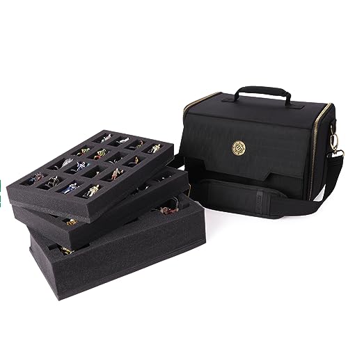 Image of ENHANCE Miniature Figure Satchel - Compact Storage & Carrying Case for DnD Miniatures with Strap, 3 Foam Trays (2 Pre-Cut and 1 Pick & Pluck Tray) - Fits 20mm to 25mm Figures (Small - Standard Base)
